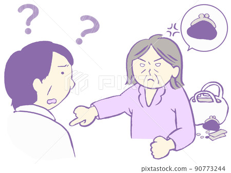 Dementia stolen delusion Illustration of an elderly woman who thinks she has been stolen because her wallet is gone Simple 90773244