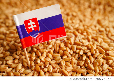 Grains wheat with Slovakia flag, trade export and economy concept. 90774262