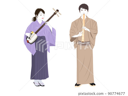 三味線和尺八男女插圖 三味線和尺八男女插圖 90774677
