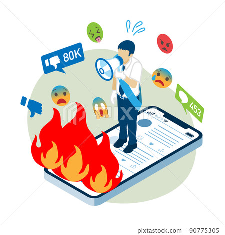 男性候選人在 SNS 上的智能手機競選活動中發表演講 男性候選人在 SNS 上的智能手機競選活動中發表演講 90775305