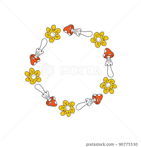 Frame groovy. Mushrooms and chamomile. Frame groovy. Mushrooms and chamomile. 90775530