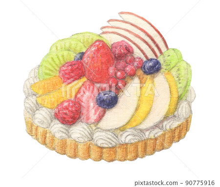 水果撻水彩鉛筆蛋糕插圖透明背景 水果撻水彩鉛筆蛋糕插圖透明背景 90775916