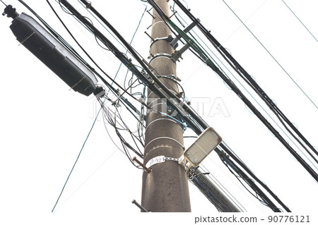Utility poles, electric wires, wiring, and optical cables 90776121