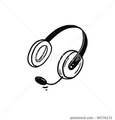 Headphone doodle hand drawn sketch element. Headphone with microphone 90776215
