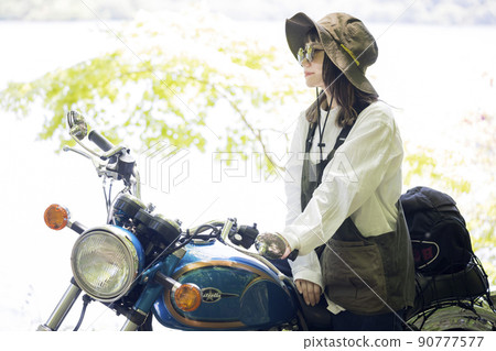 Bike girl image Forest, bike and young woman Bike girl image Forest, bike and young woman 90777577