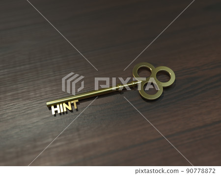 提示:金鑰匙放在桌子上,旁邊是 3D 插圖 提示:金鑰匙放在桌子上,旁邊是 3D 插圖 90778872