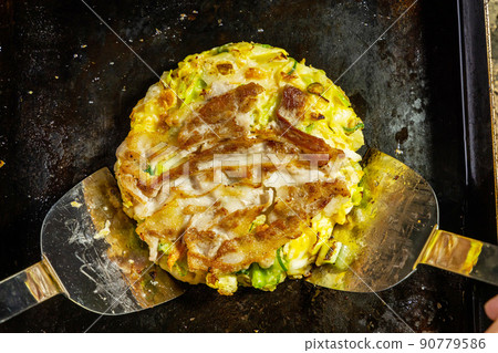 Okonomiyaki at the camp Japanese Traditional Pizza Okonomiyaki 90779586