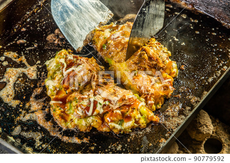 Okonomiyaki at the camp Japanese Traditional Pizza Okonomiyaki 90779592