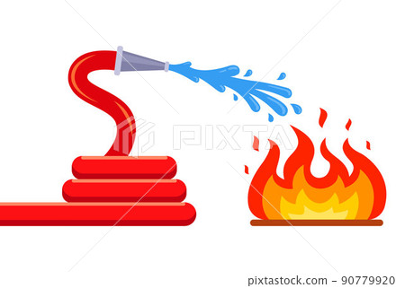 fire hose extinguish the fire. localization of fire. fire hose extinguish the fire. localization of fire. 90779920