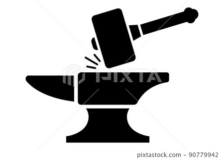 black hammer and anvil icon. blacksmithing. 90779942