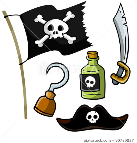 Pirate set of items - captain's hat, Old symbol of travel and adventure. 90780837