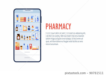 Concept online of pharmacy. Selling pharmaceuticals via mobile application 90781511