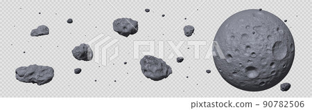 Stone asteroid belt. Meteor or flying space rock 90782506