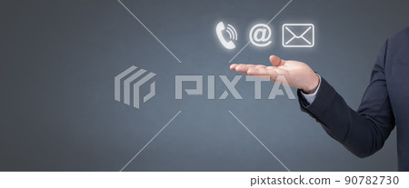 CONTACT US. Technical Support Center Customer Service Internet Business Technology Concept. Contact us or Customer support hotline people connect. banner copyspace 90782730