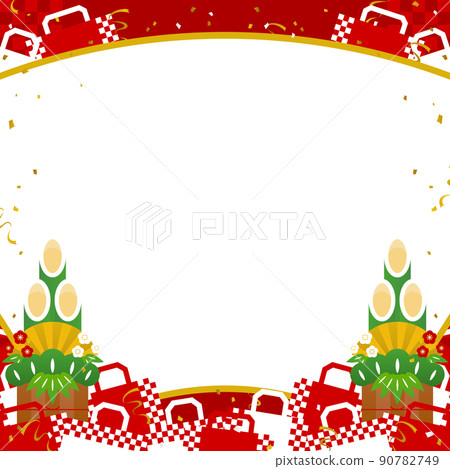 新年門松和購物袋框架/背景材料（方形） 90782749