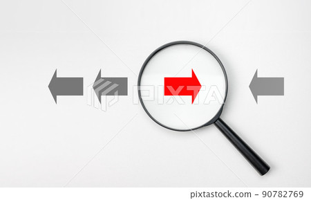 Inverted Trend, Opposite Movement. New trends in business. movement against. Disruption and technology transformation concept , move opposite red arrow on white background. Inverted Trend, Opposite Movement. New trends in business. movement against. Disruption and technology transformation concept , move opposite red arrow on white background. 90782769