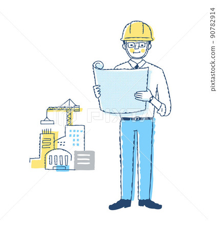 Construction site with a man who works in civil engineering and construction 90782914