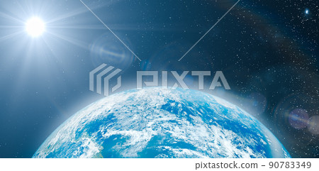 Planet Earth. Earth from outer space. Our planet - Earth and the Sun star view from space of the planet with rays from sun. Elements of this image furnished by NASA 90783349