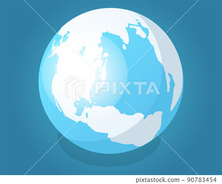Flat planet Earth. World Globe with continents seas and oceans. Mainlands on blue planet surface Flat planet Earth. World Globe with continents seas and oceans. Mainlands on blue planet surface 90783454