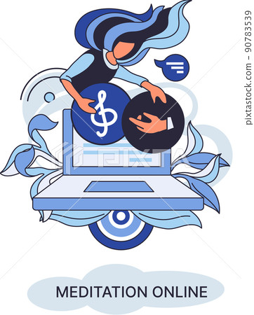 Meditation online metaphor. Practicing yoga, mental exercises. Wellness practice to restore peace of mind 90783539