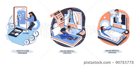 Mobile medicine. Online medical services metaphor, health care program, talk to doctor from anywhere Mobile medicine. Online medical services metaphor, health care program, talk to doctor from anywhere 90783778