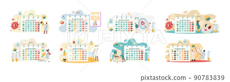 Antivirus vaccine. Scientists conducting scientific researches team of laboratory assistants with test tubes scenes set Antivirus vaccine. Scientists conducting scientific researches team of laboratory assistants with test tubes scenes set 90783839