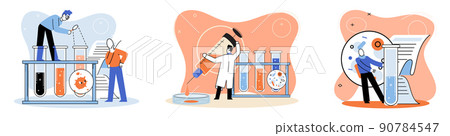 Medical research. Laboratory diagnostic services, medical device design and development scenes set metaphor 90784547