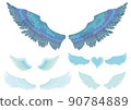 Various sets of blue feathers 90784889