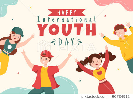 Happy International Youth Day Cute Cartoon Illustration with Young Boys and Girls For Campaign in Flat Style Background Happy International Youth Day Cute Cartoon Illustration with Young Boys and Girls For Campaign in Flat Style Background 90784911