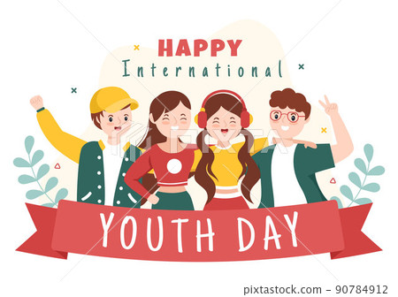 Happy International Youth Day Cute Cartoon Illustration with Young Boys and Girls For Campaign in Flat Style Background 90784912