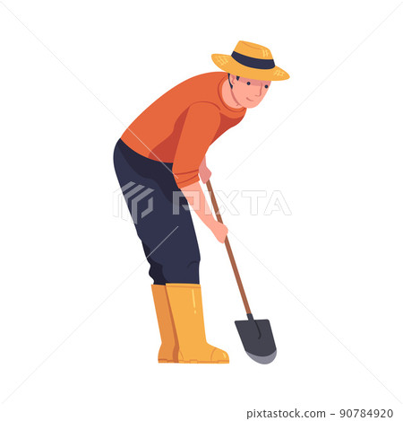 Man Character with Shovel or Spade Engaged in Soil Digging for Planting Tree Sapling Vector Illustration 90784920