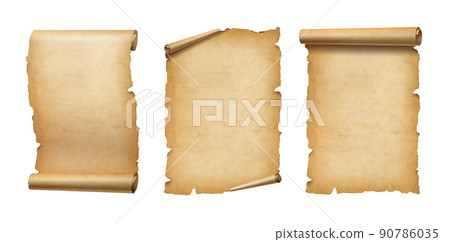 Old Parchment paper scroll set isolated on white. Vertical banners 90786035