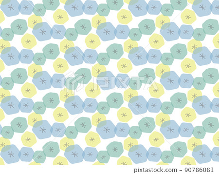黃色或淺藍色彩色六角花卉圖案圖案背景圖像 90786081