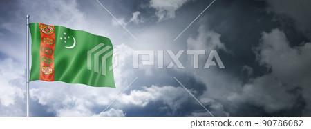 Turkmenistan flag on a cloudy sky 90786082