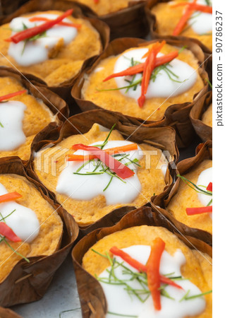 Thai Steamed Fish in Red Curry Mousse. 90786237