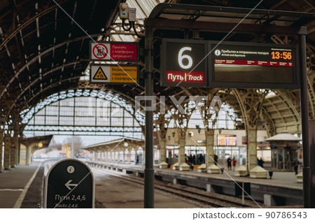 Exterior of the Vitebsky railway station. Main platform. Image with selective focus Exterior of the Vitebsky railway station. Main platform. Image with selective focus 90786543