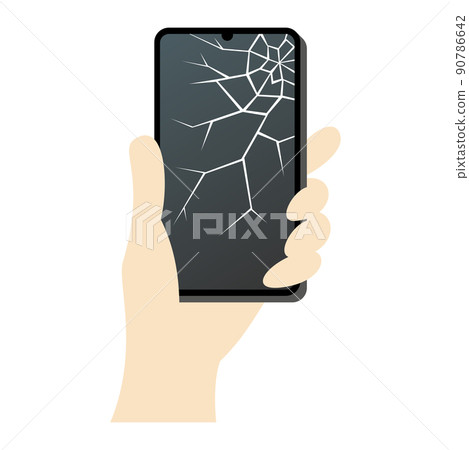 Illustration image of a smartphone with a cracked screen 90786642