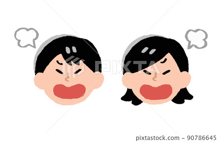 Angry male female facial expression set (handwritten color) 90786645