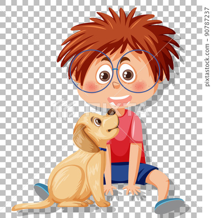 A boy wearing glasses with his puppy on grid... - Stock Illustration ...