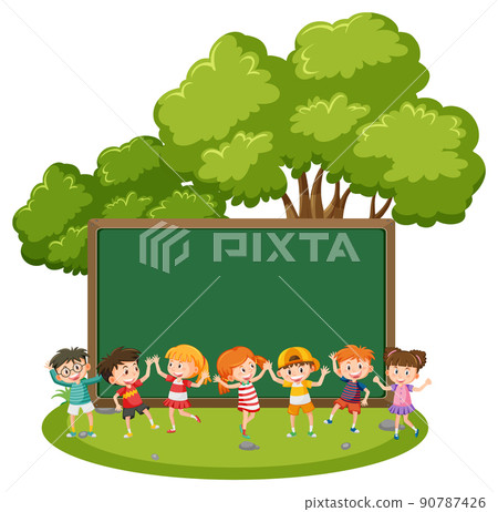 A blank board with children cartoon character - Stock Illustration ...