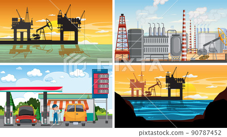 Four different petroleum industry scenes 90787452