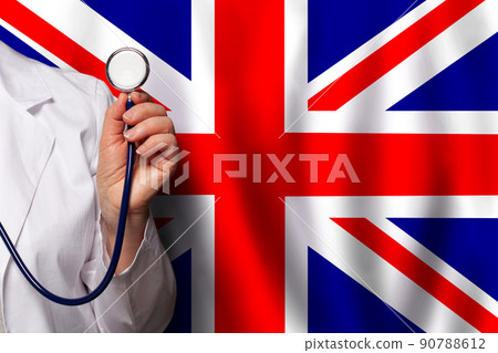 Stethoscope on UK flag background 90788612