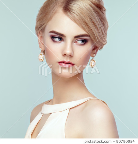 Portrait of beautiful sensual woman with elegant hairstyle Portrait of beautiful sensual woman with elegant hairstyle 90790084