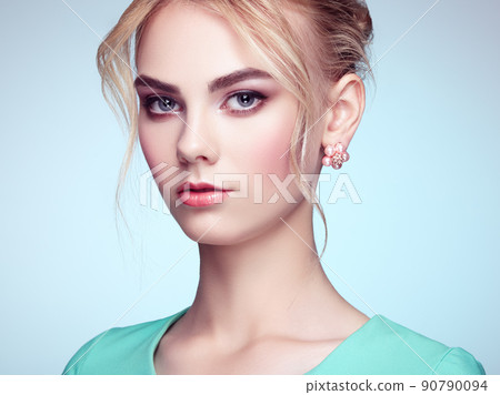 Portrait of beautiful sensual woman with elegant hairstyle Portrait of beautiful sensual woman with elegant hairstyle 90790094