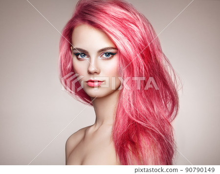 Beauty fashion model girl with colorful dyed hair 90790149