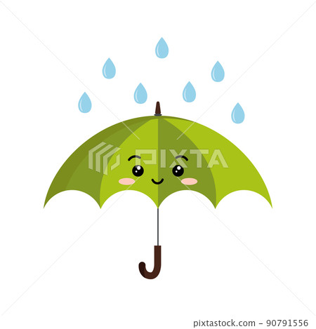 Cute open umbrella with rain drops cartoon character emoji icon. 90791556