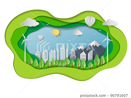 Save nature and environment conservation concept with green eco city,paper art landscape in depth layer background Save nature and environment conservation concept with green eco city,paper art landscape in depth layer background 90791607