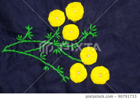 woolen handicraft work with circle frame on cloth woolen handicraft work with circle frame on cloth 90791733