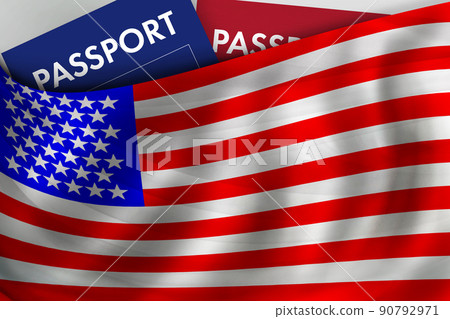 American flag background and passport of USA. Citizenship, official legal immigration, business American flag background and passport of USA. Citizenship, official legal immigration, business 90792971