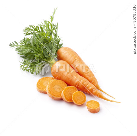 Sweet carrots on white backgrounds 90793336